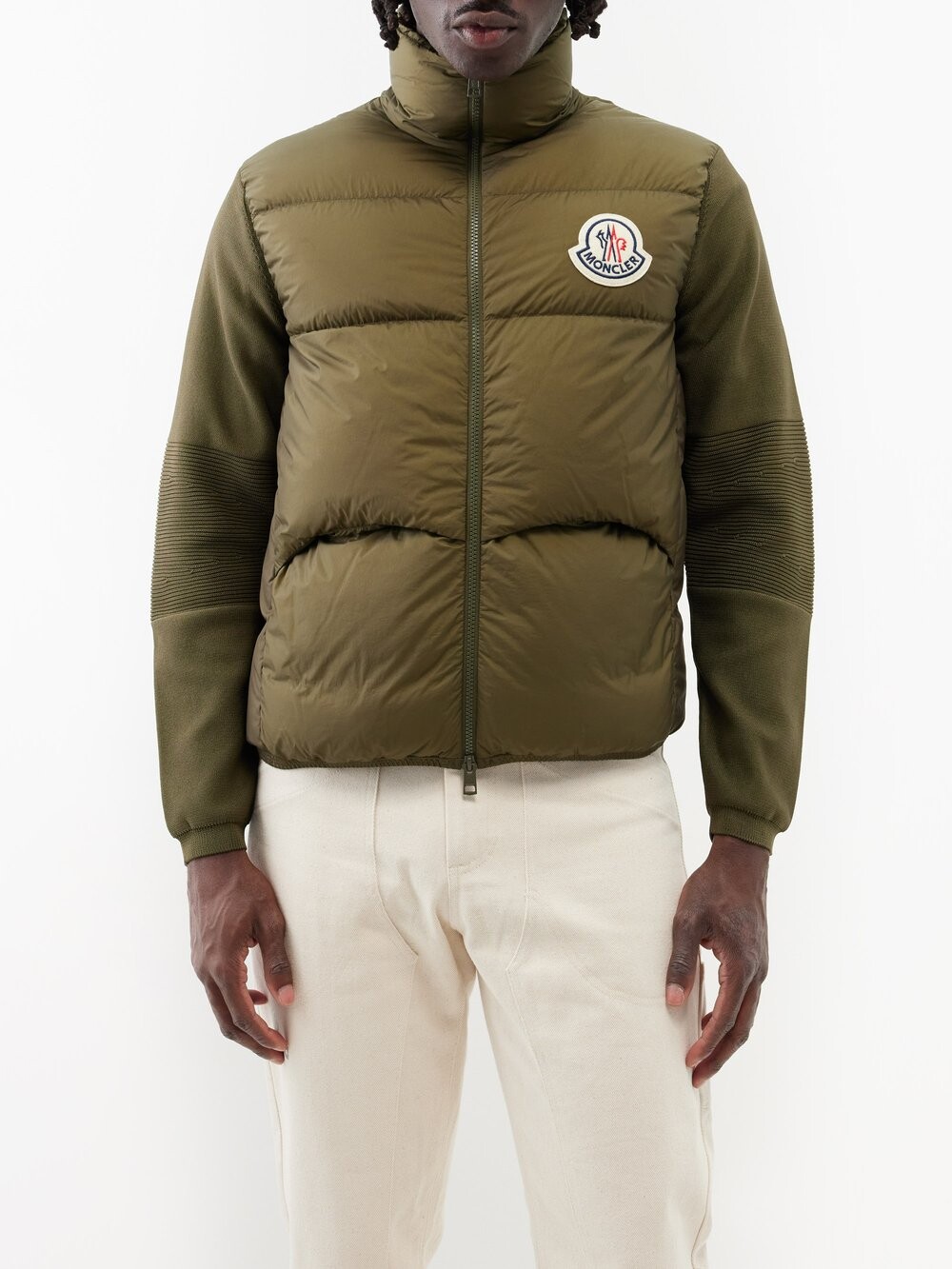 

Стеганый пуховик с вязаными рукавами Moncler, зеленый
