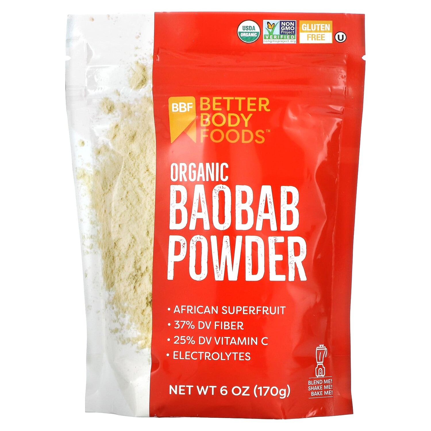 

Органический порошок баобаба, 170 г (6 унций), BetterBody Foods