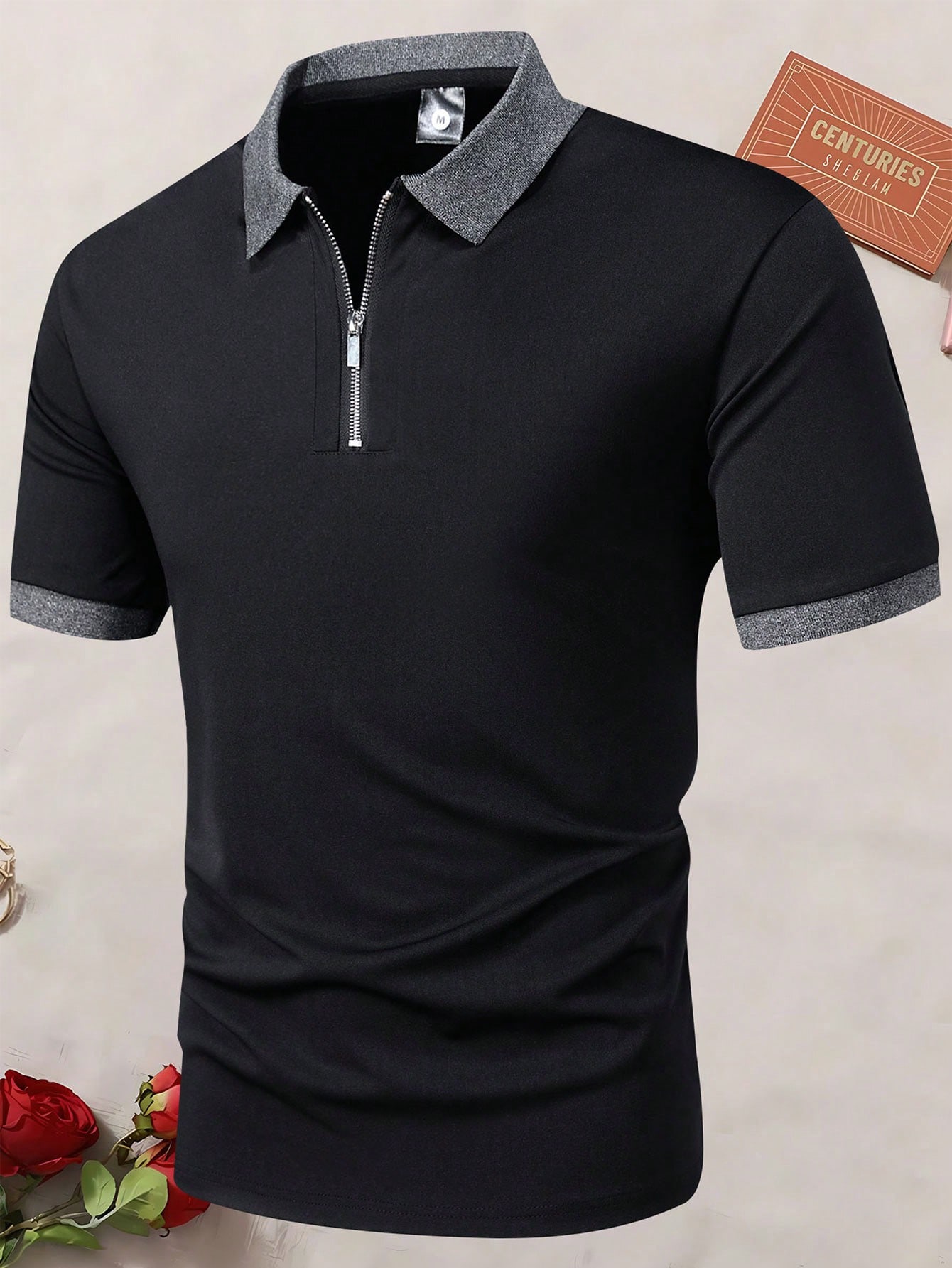 Мужская новая летняя простая винтажная однотонная рубашка-поло для бизнеса, черный
