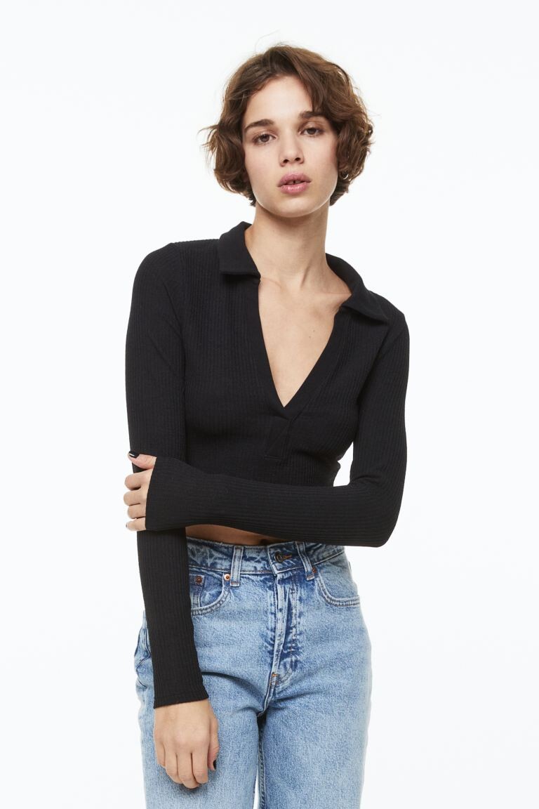 

Топ в рубчик с воротником H&M
