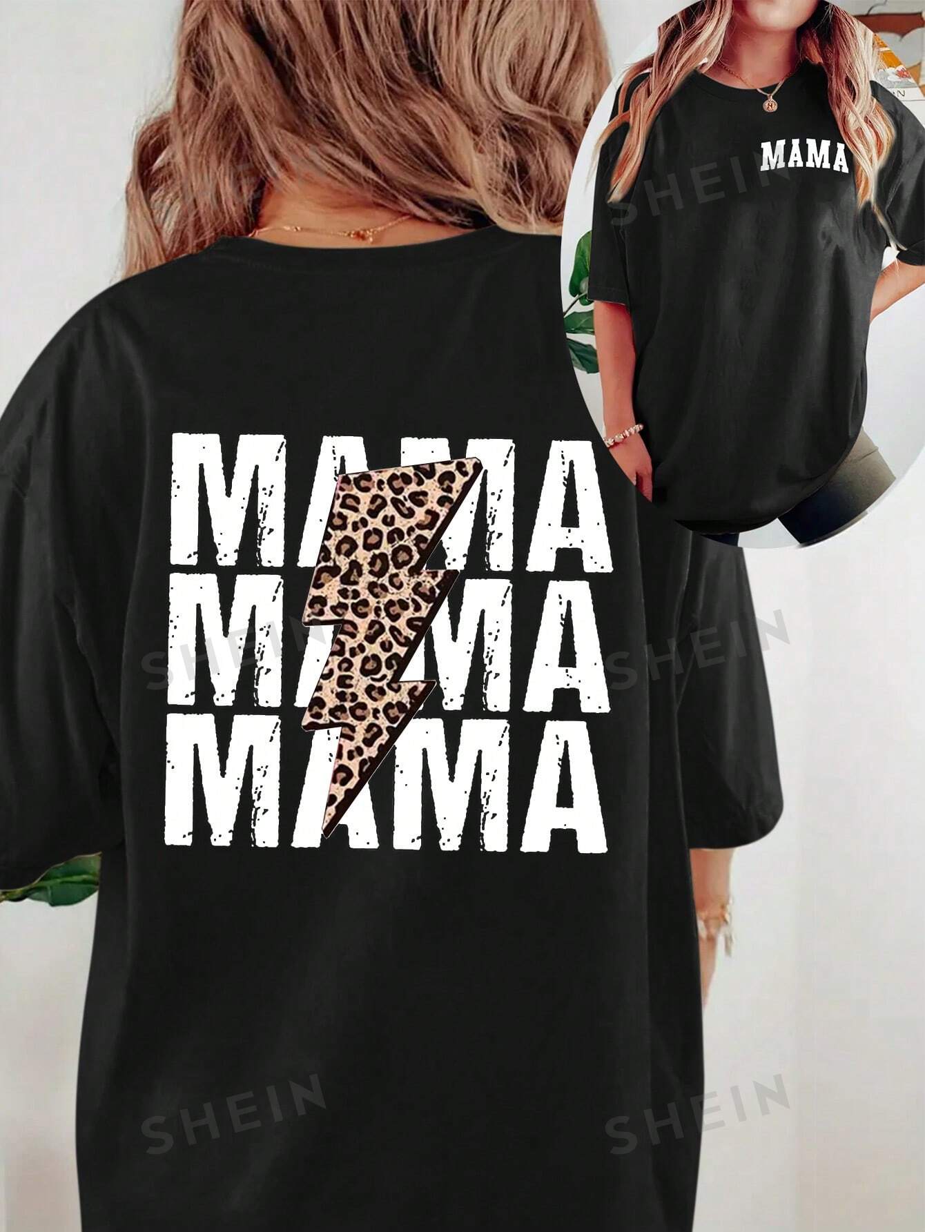SHEIN LUNE Женская футболка с круглым вырезом и леопардовым принтом, черный