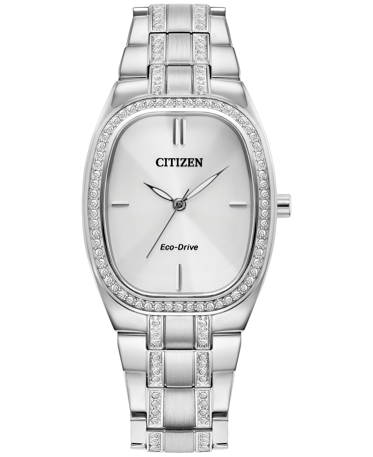 цена Женские часы Eco-Drive с браслетом из нержавеющей стали с кристаллами, 28 мм Citizen