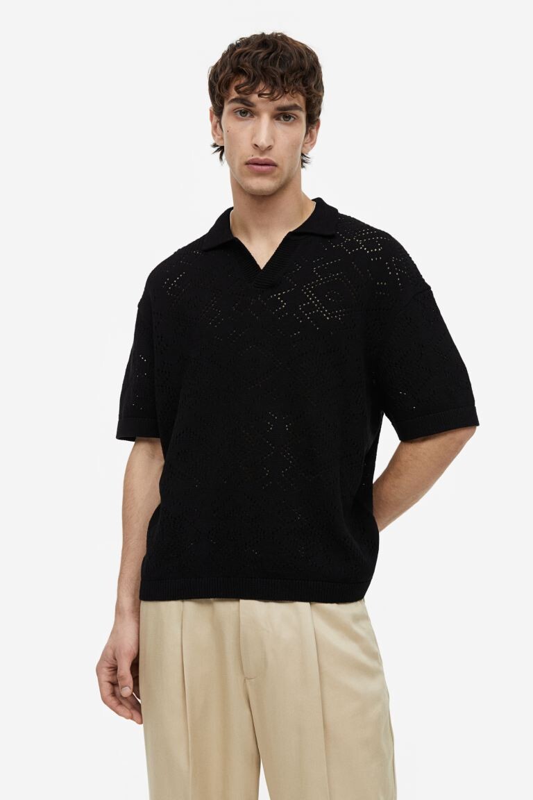 

Футболка-поло свободного кроя, связанная крючком H&M