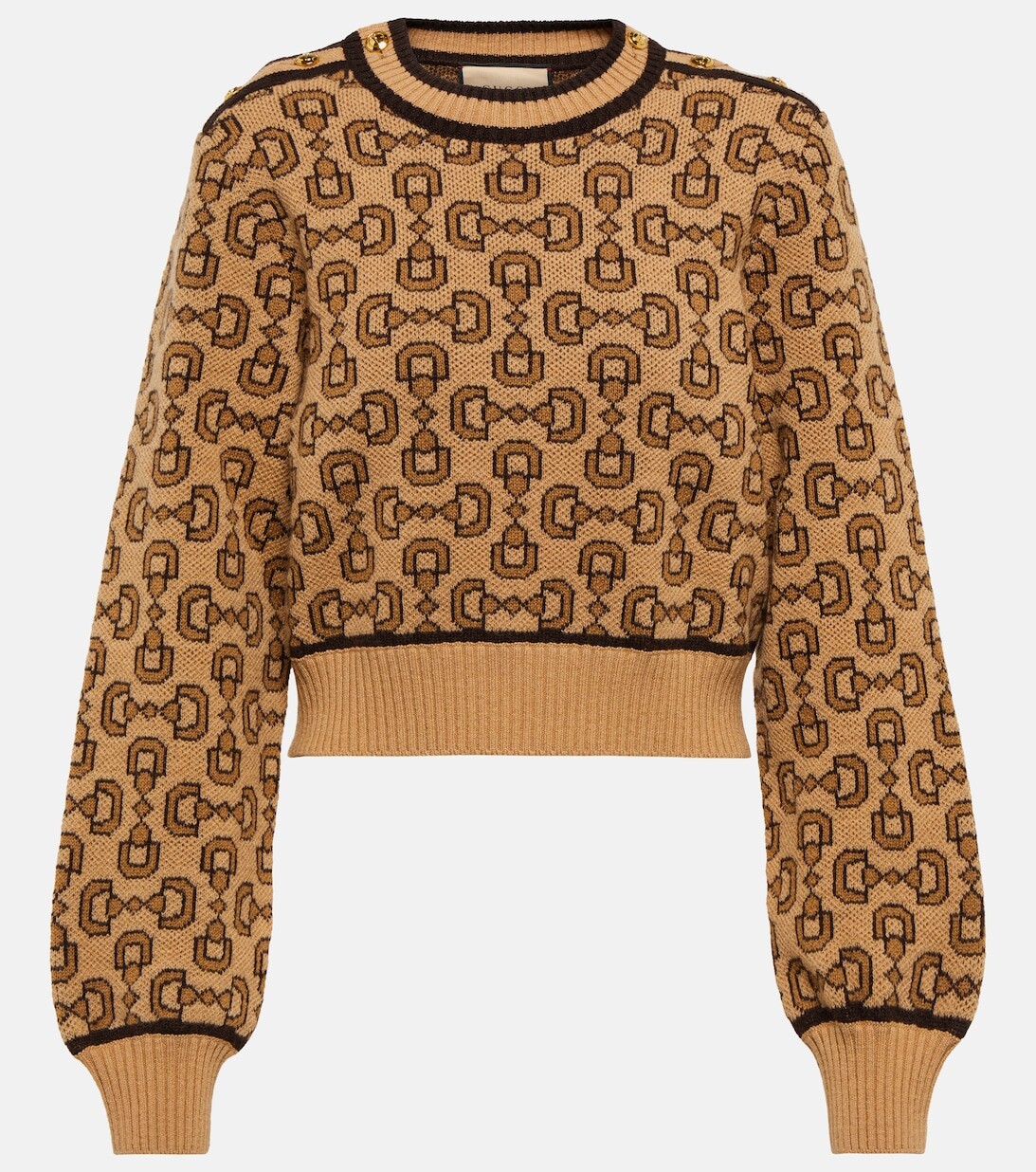 

Жаккардовый свитер Horsebit из смесовой шерсти GUCCI, коричневый