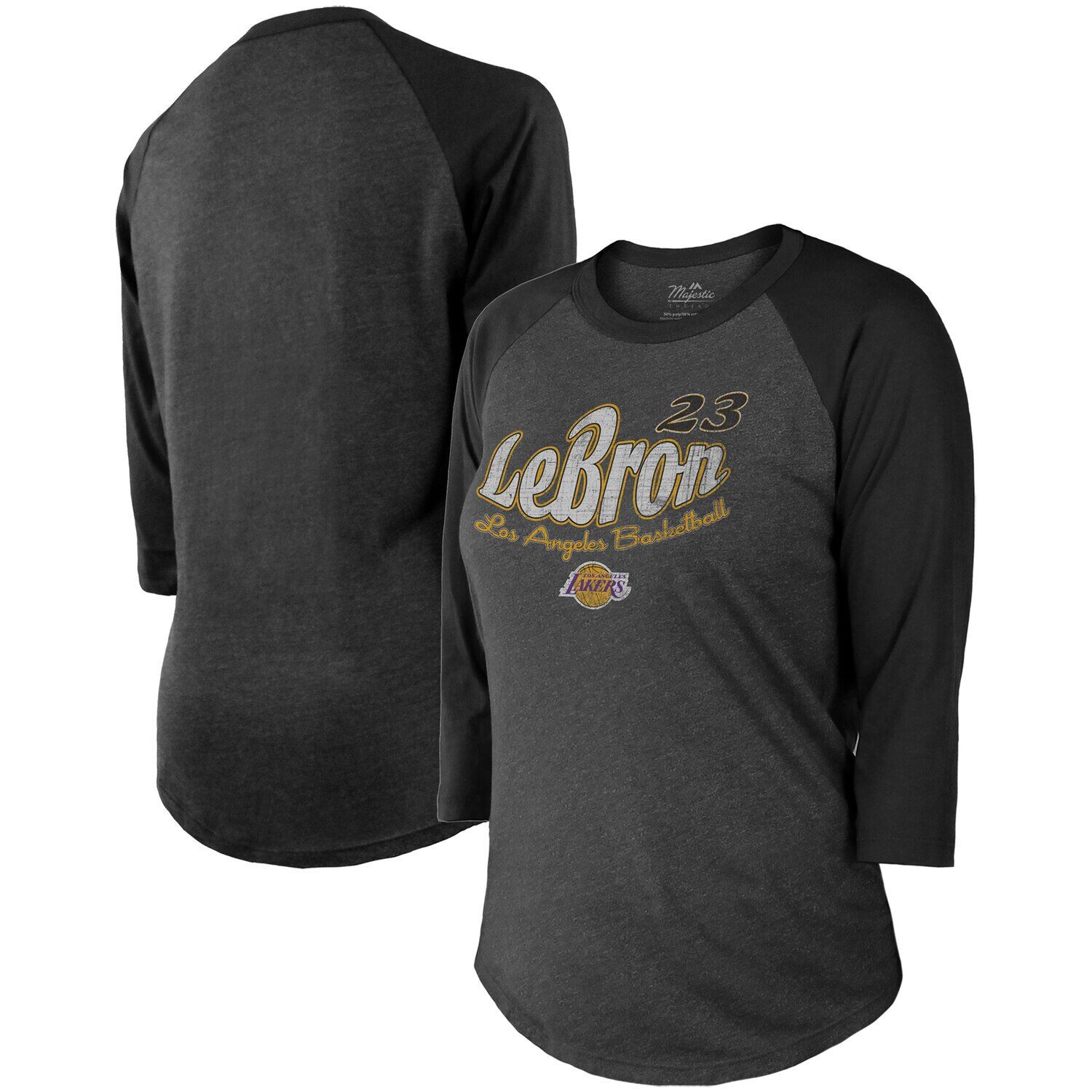 

Черная женская футболка Majestic Threads Los Angeles Lakers Lebron с рисунком реглан с рукавами 3/4 Majestic, Черный