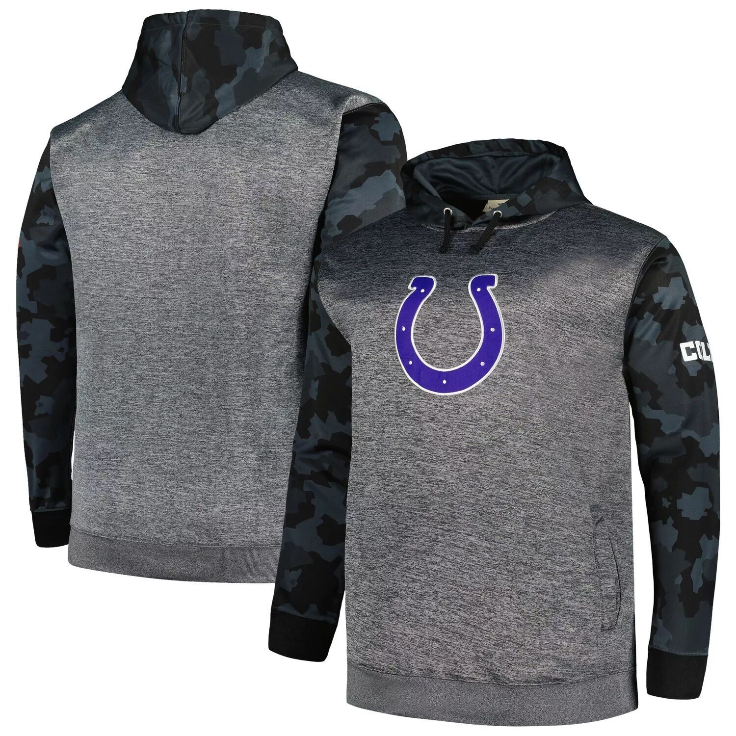 

Мужской пуловер с капюшоном с камуфляжным принтом и логотипом Heather Charcoal Indianapolis Colts Big & Tall Fanatics