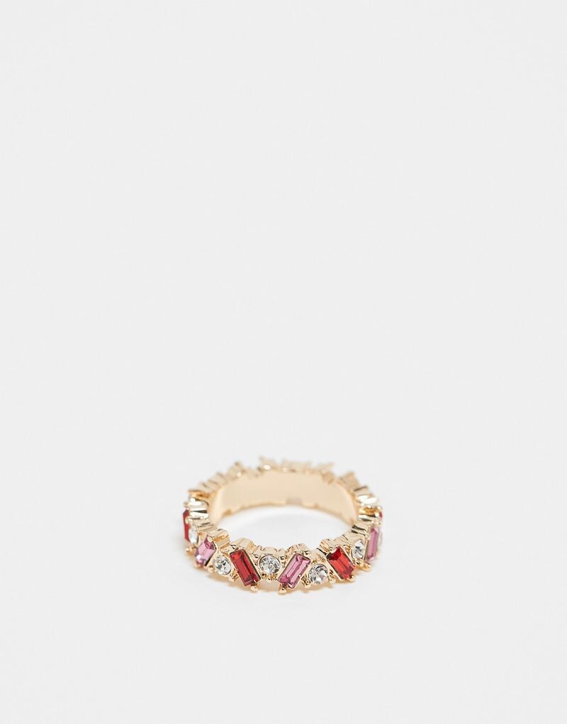 

Кольцо ASOS DESIGN с розовыми и красными кристаллами багета тон в тон