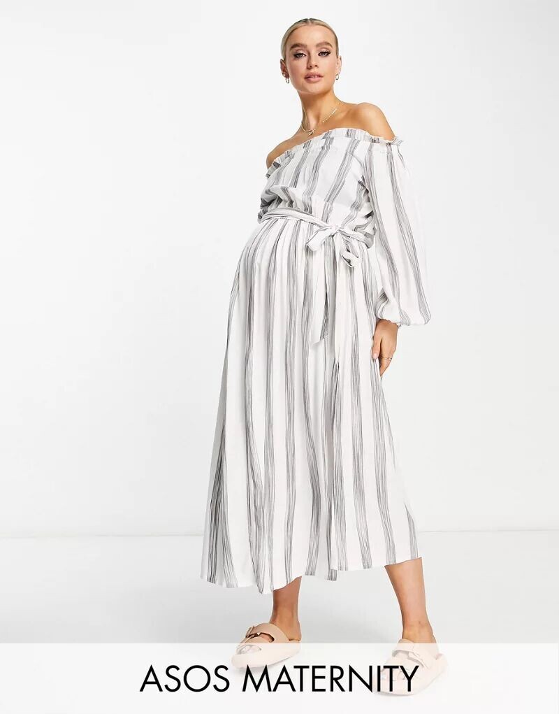 

Пляжное мини-платье в полоску с открытыми плечами ASOS DESIGN Maternity