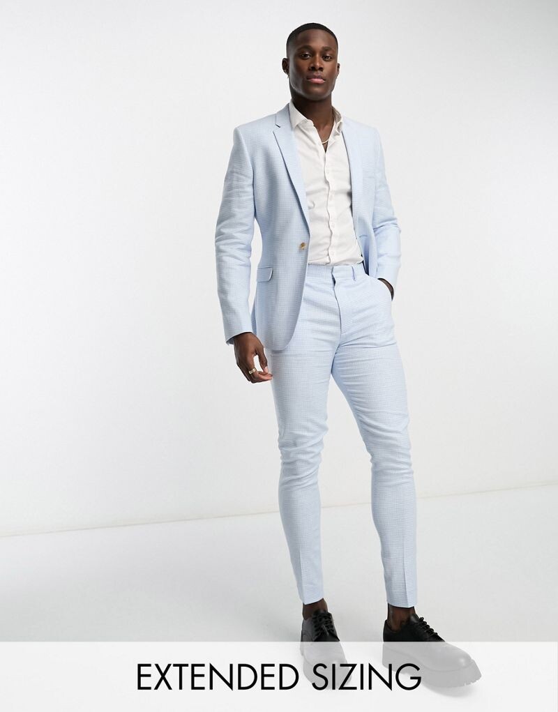 

Супероблегающие льняные костюмные брюки в голубую клетку ASOS DESIGN