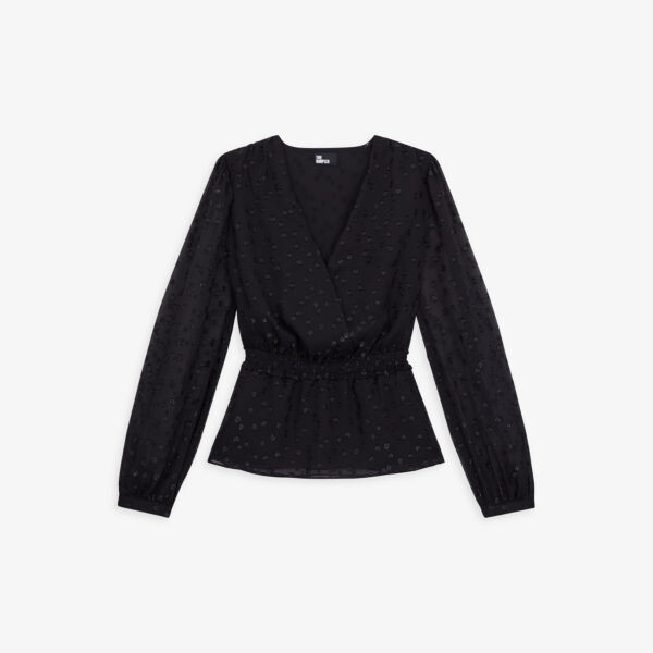 

Креповый топ с присборенной талией в металлизированный горошек The Kooples, черный