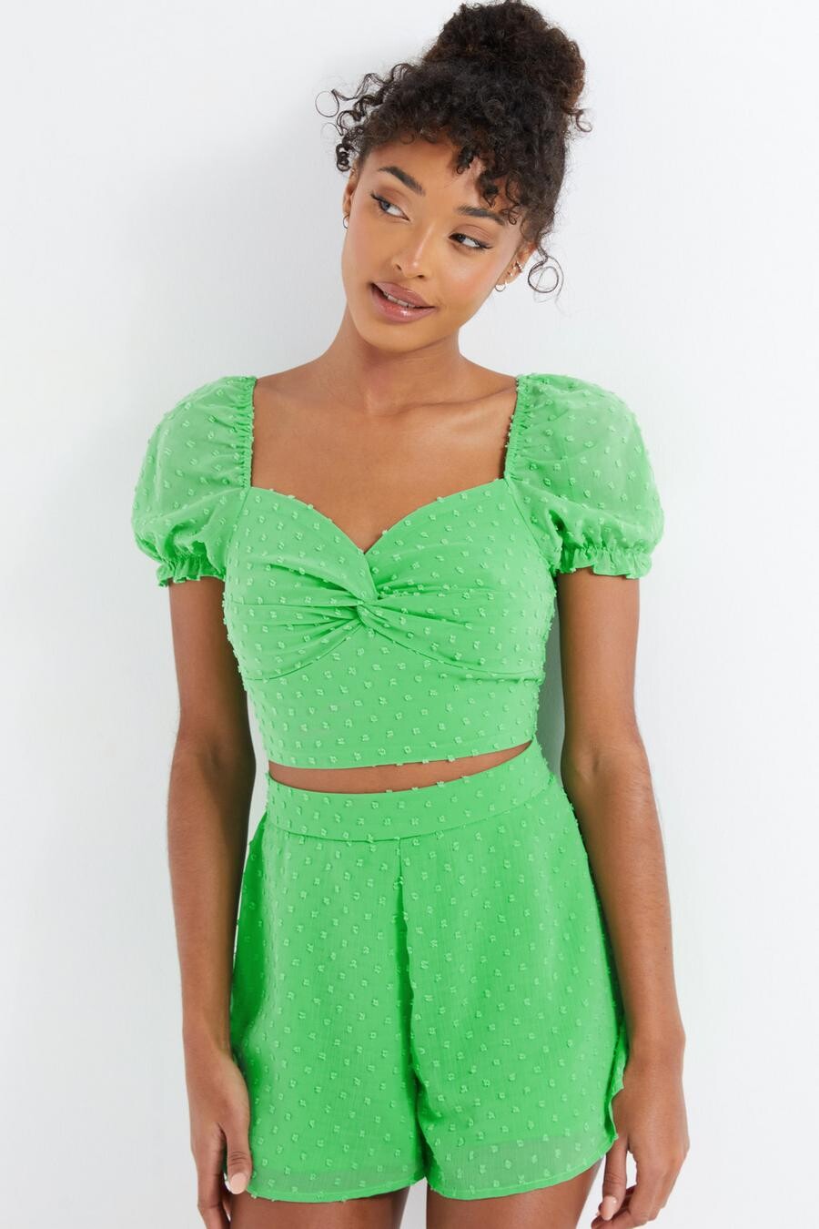

Зеленый шифоновый топ Dobby Crop QUIZ Clothing