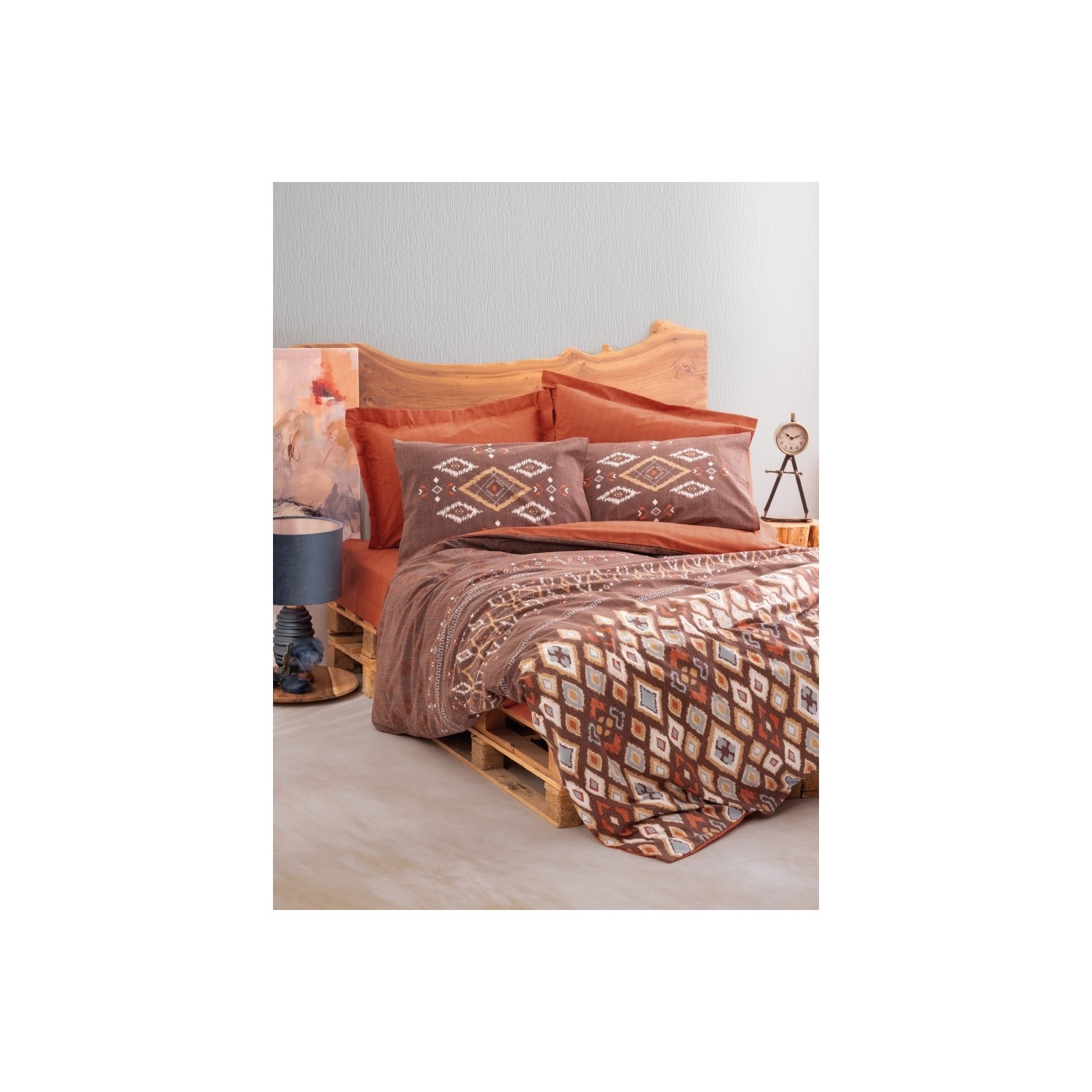 Хлопковый Комплект постельного белья в этническом стиле Белиз коричневый