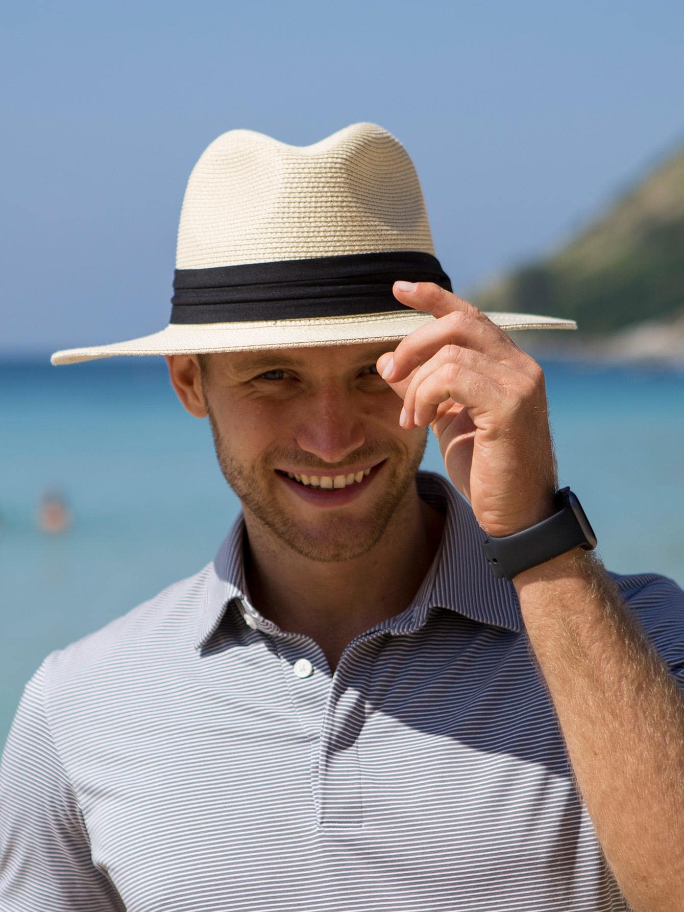 Мужская соломенная шляпа с декором ленты, бежевый цена и фото