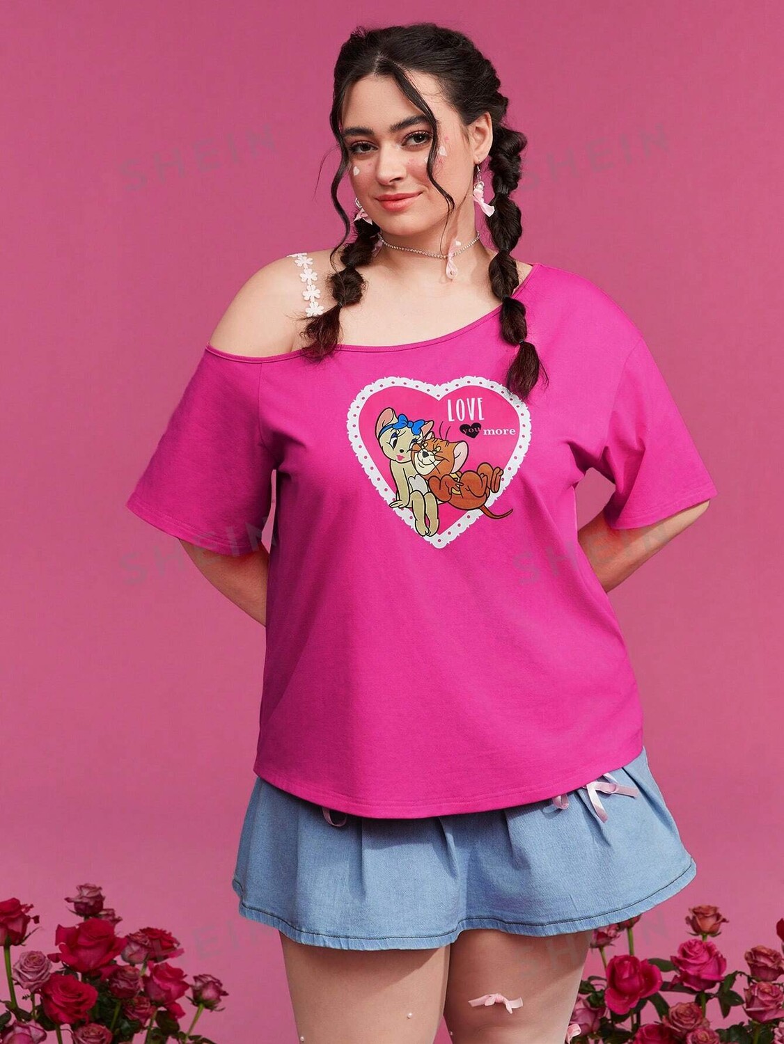 

Футболка Shein с асимметричным плечом, розовый