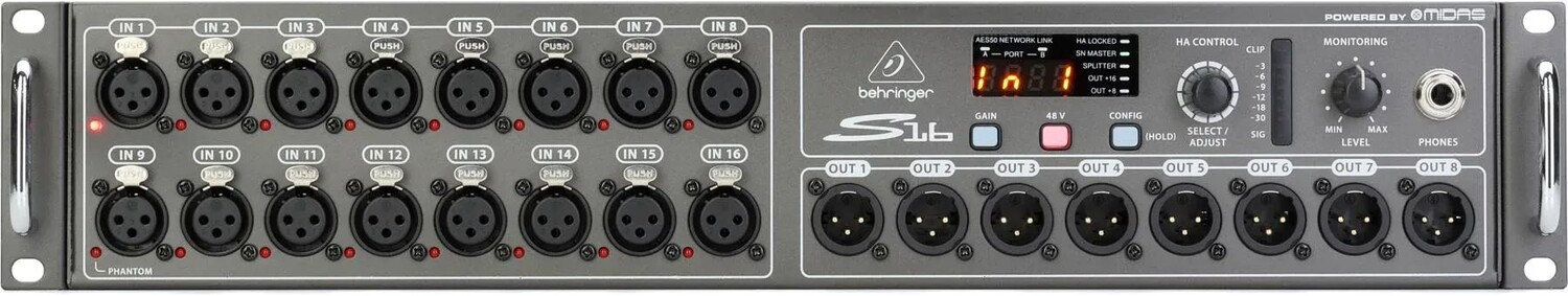 

Цифровой сценический блок Behringer S16 с 16 входами и 8 выходами