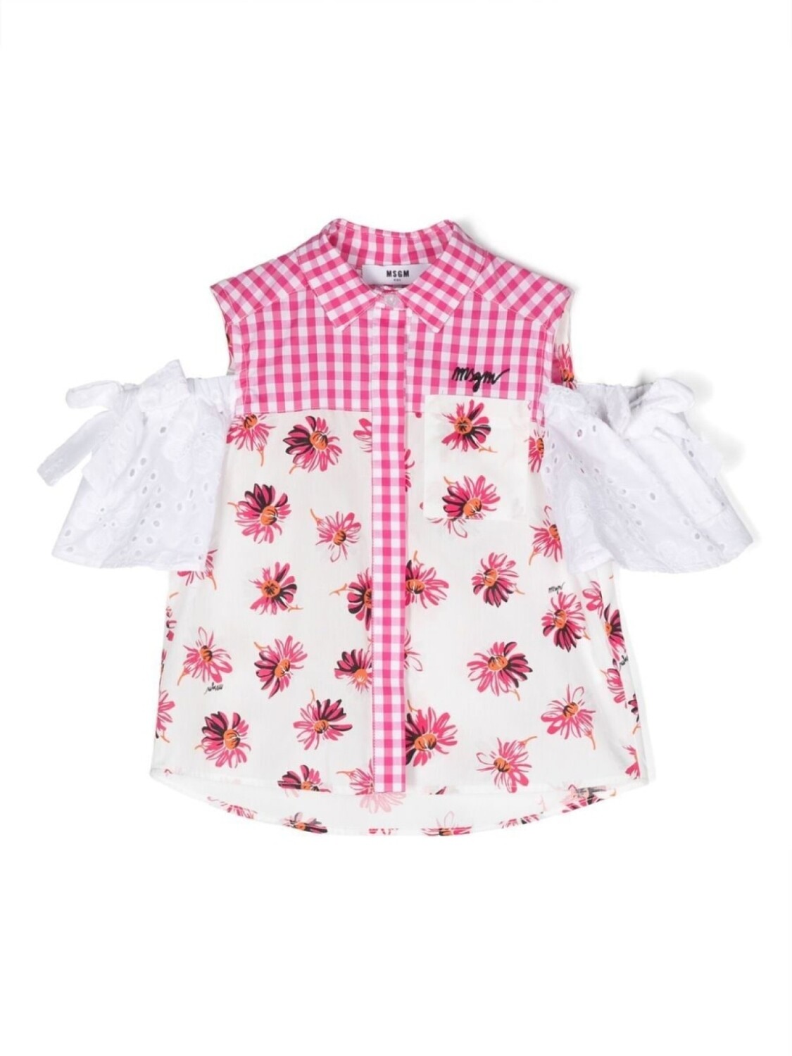 

MSGM Kids рубашка с короткими рукавами и цветочным принтом, белый