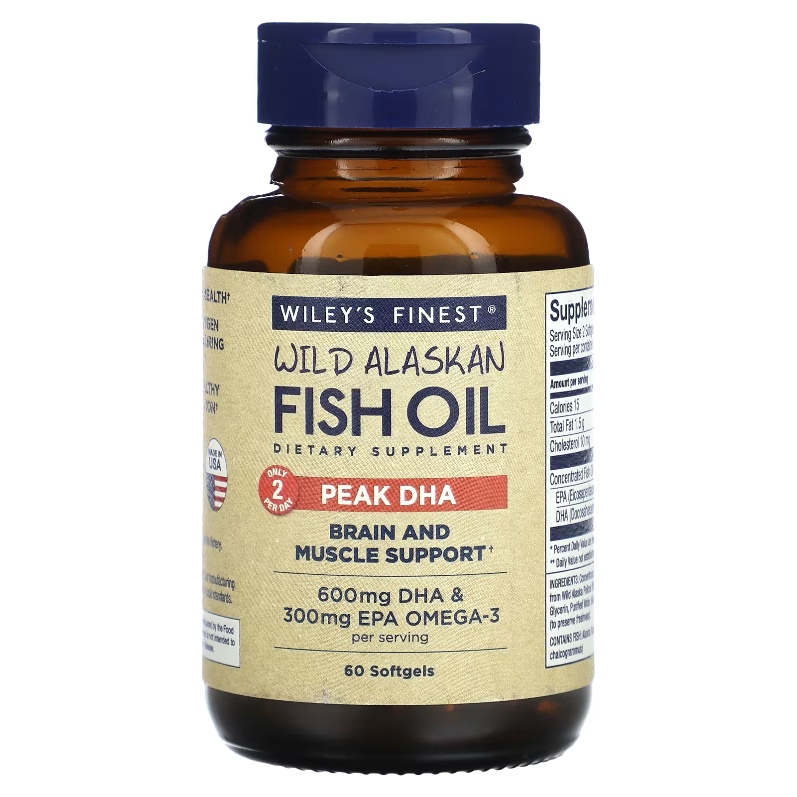 цена Пищевая добавка Wiley's Finest Wild Alaskan Fish Oil Peak DHA, 60 мягких таблеток