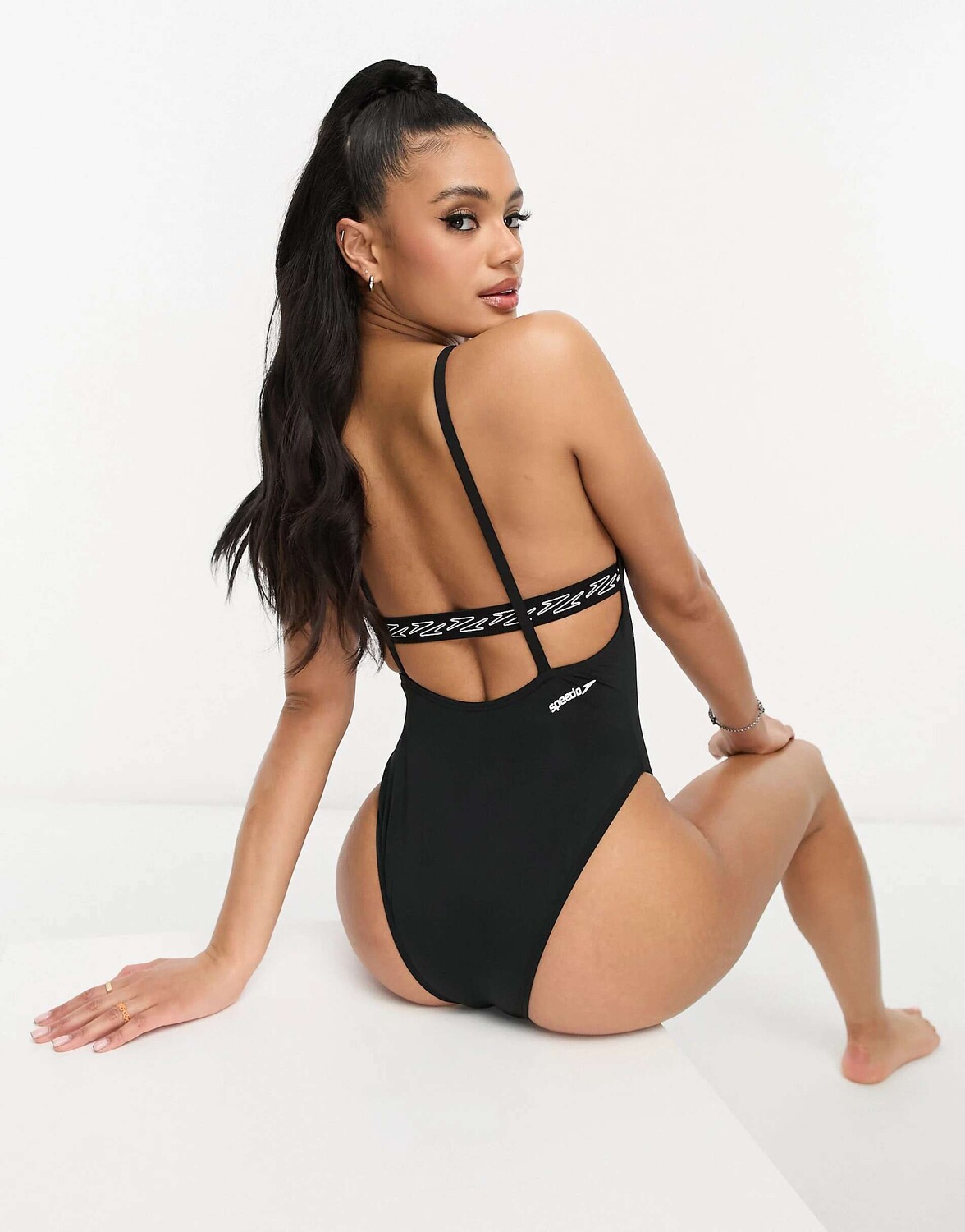 

Черный эластичный купальник с логотипом Speedo
