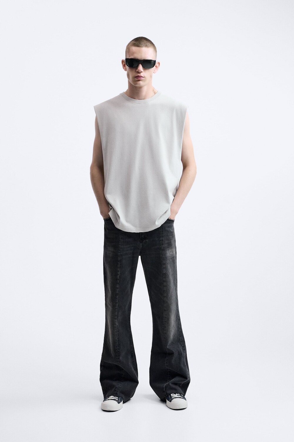 

Топ без рукавов Zara, камень, Серый
