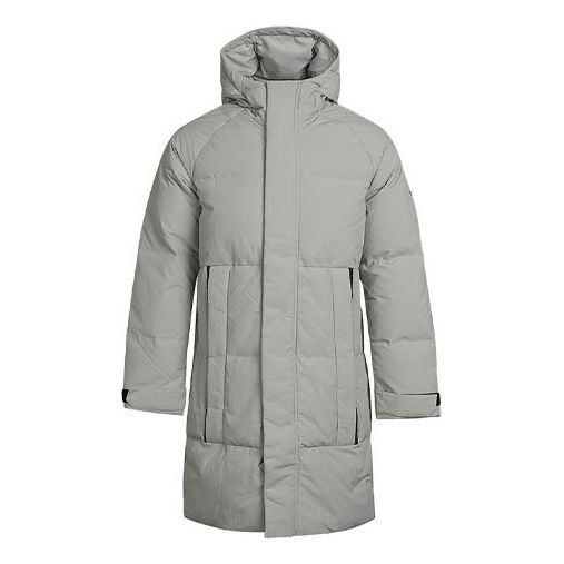 Пуховик adidas Solid Color Zipper hooded down Jacket Gray, серый solid color zipper drawstring hooded crop tops