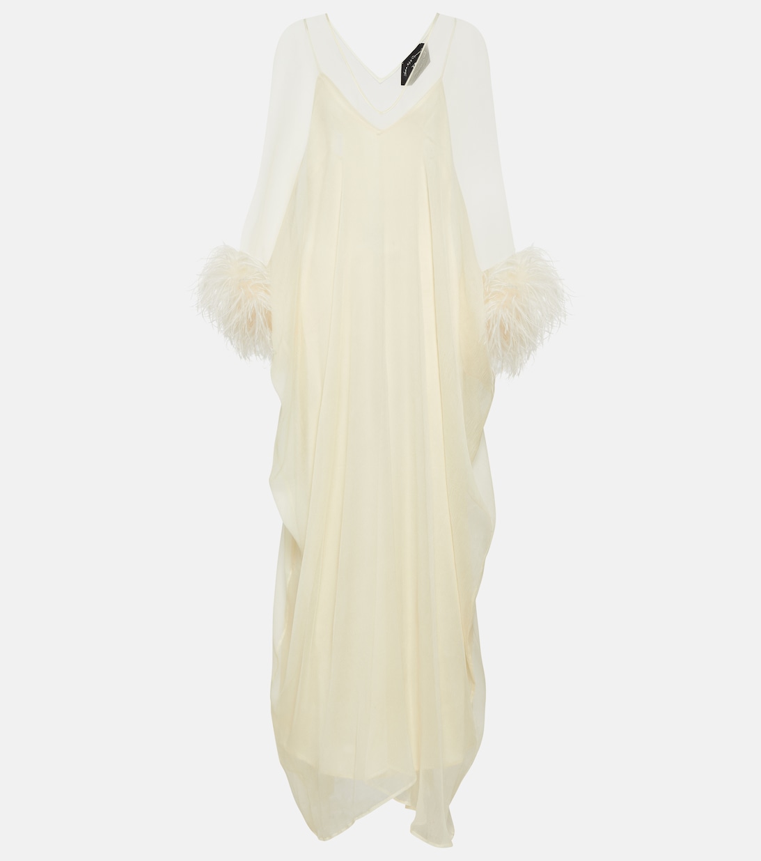Шелковое платье с отделкой перьями TALLER MARMO, белый