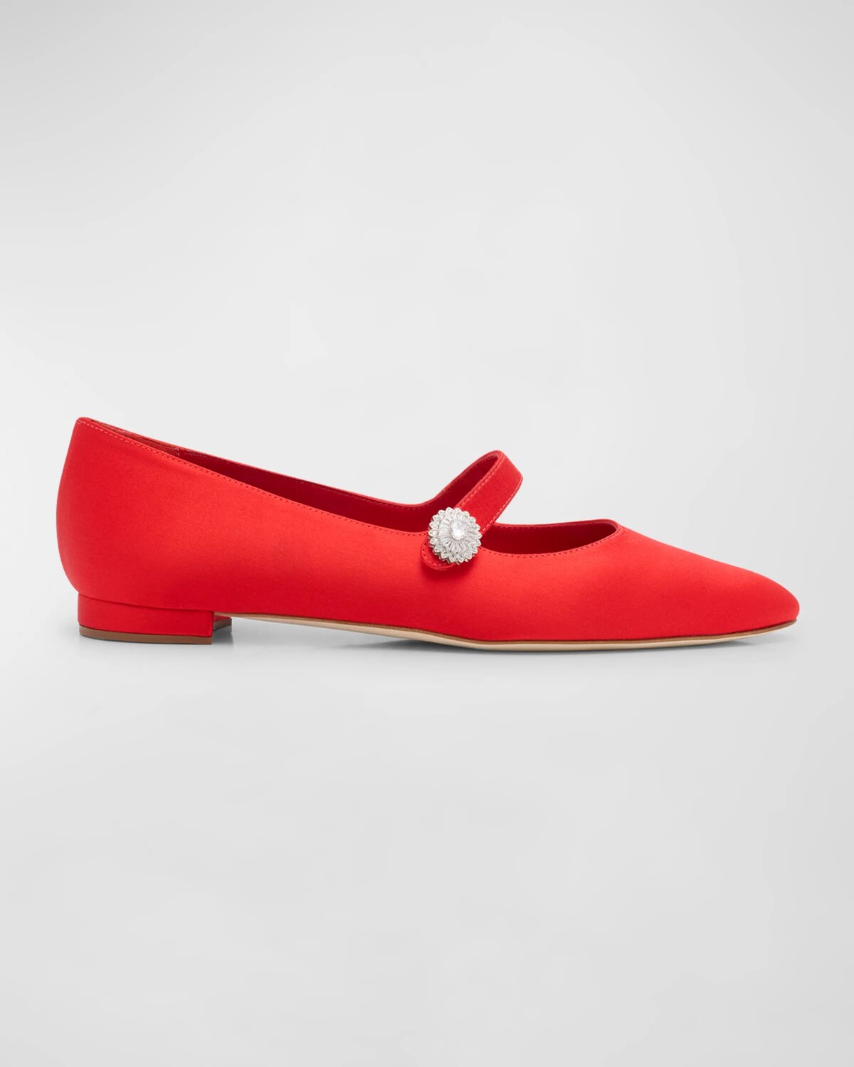 

Атласные балетки Мэри Джейн с кристаллами Manolo Blahnik, красный