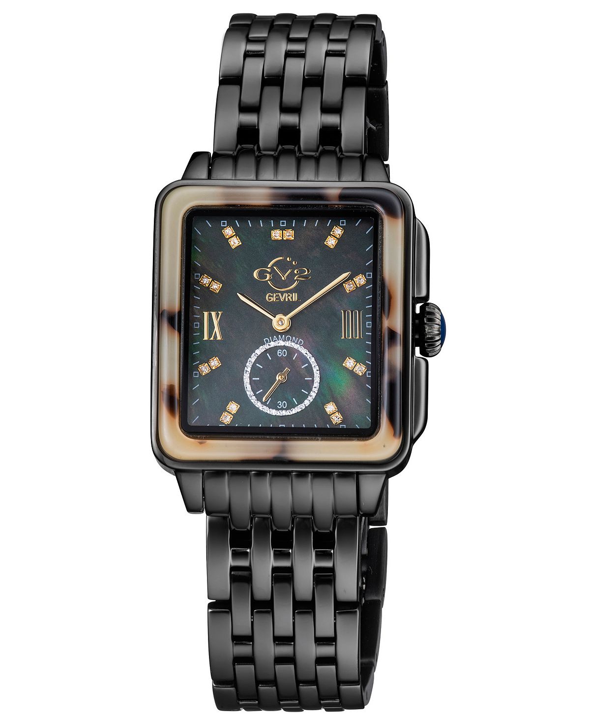 Женские часы Bari Tortoise, швейцарские кварцевые черные часы из нержавеющей стали, 30 x 34 мм GV2 by Gevril, черный