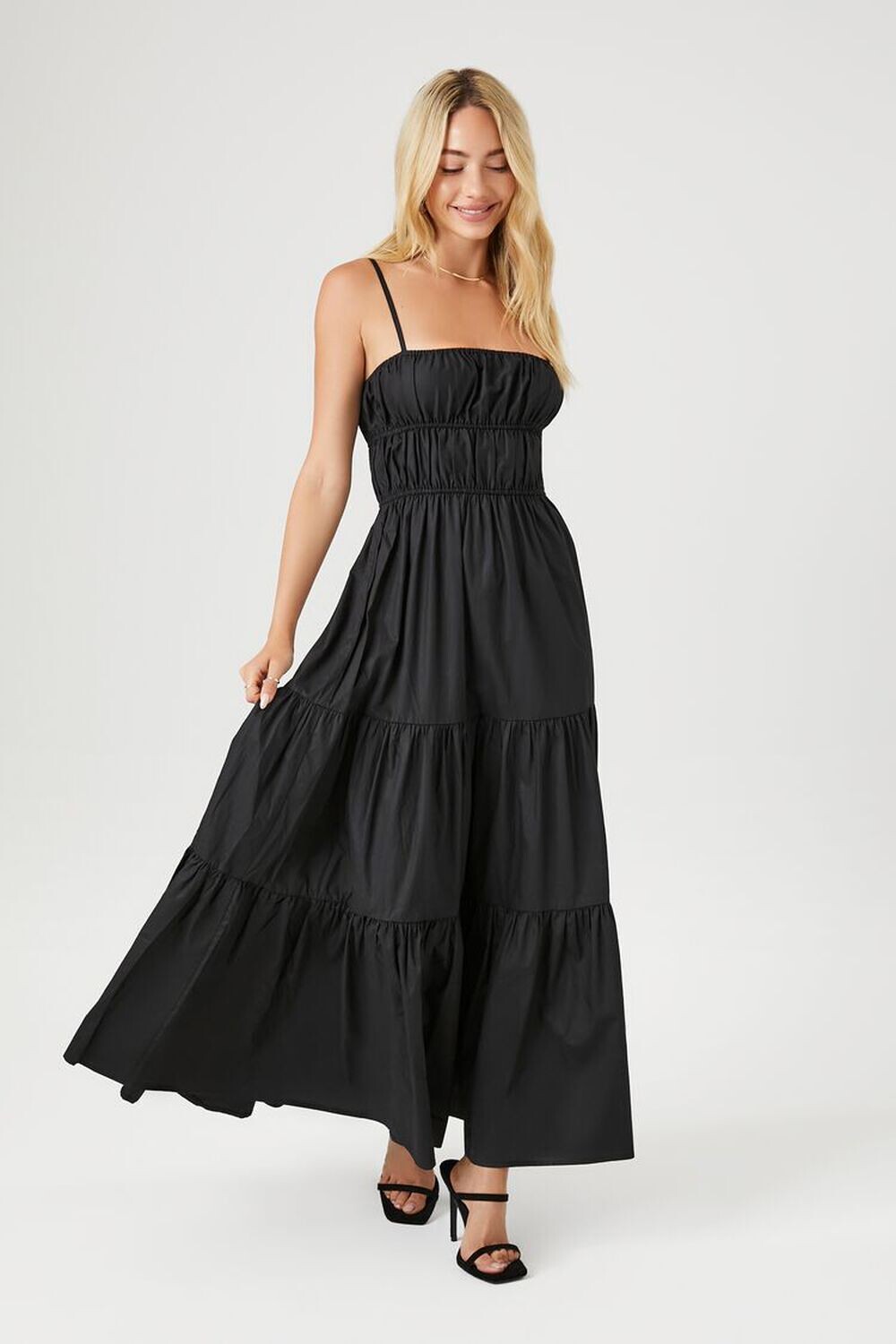 

Многоярусное платье макси на бретелях Forever 21, черный