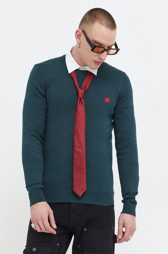 Хлопковый свитер Hugo, зеленый