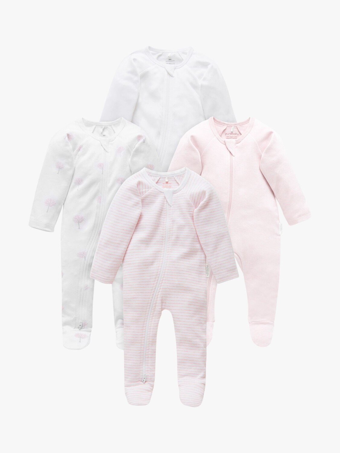 

Purebaby Детский комбинезон Essential на молнии из органического хлопка, 4 шт., розовый меланж