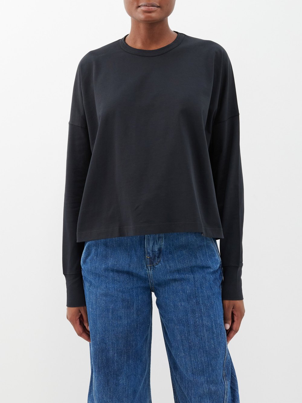 Хлопковая футболка с длинными рукавами и заниженными плечами loop Studio Nicholson, черный черные прямые джинсы studio nicholson