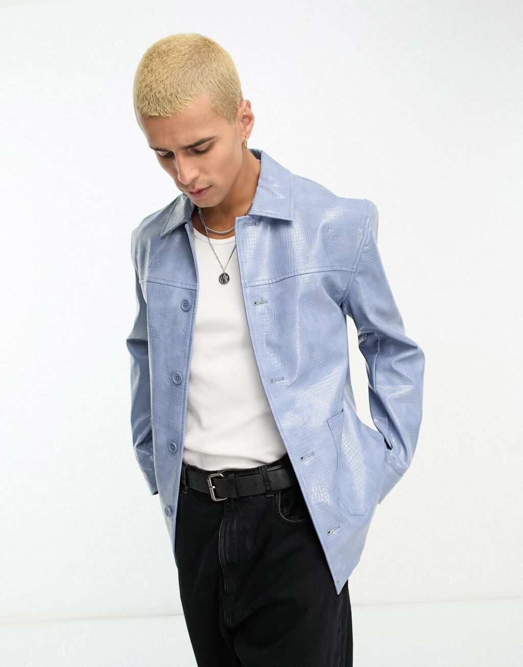 

Синяя куртка классического кроя из искусственной кожи крокодила ASOS DESIGN, Синий