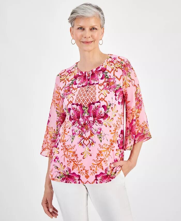 

Топ Petite Oasis Flora с разрезом по горловине JM Collection, розовый