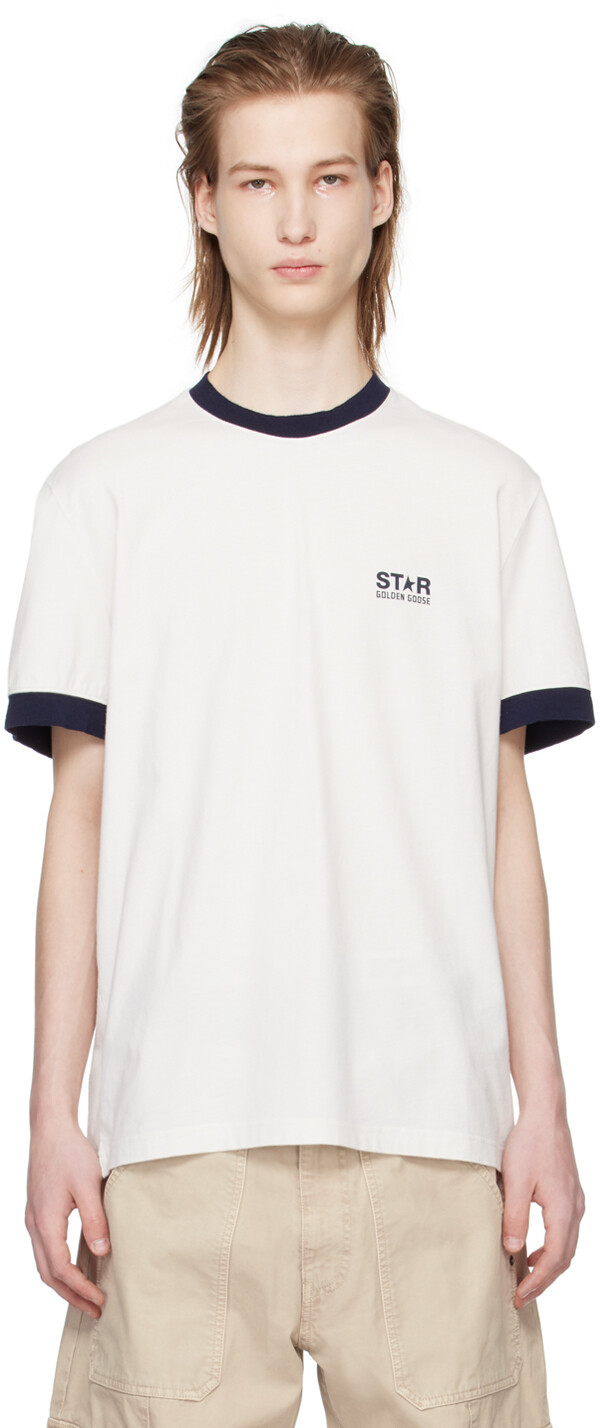 

Белая футболка с принтом Golden Goose, цвет Heritage white/Dark blu