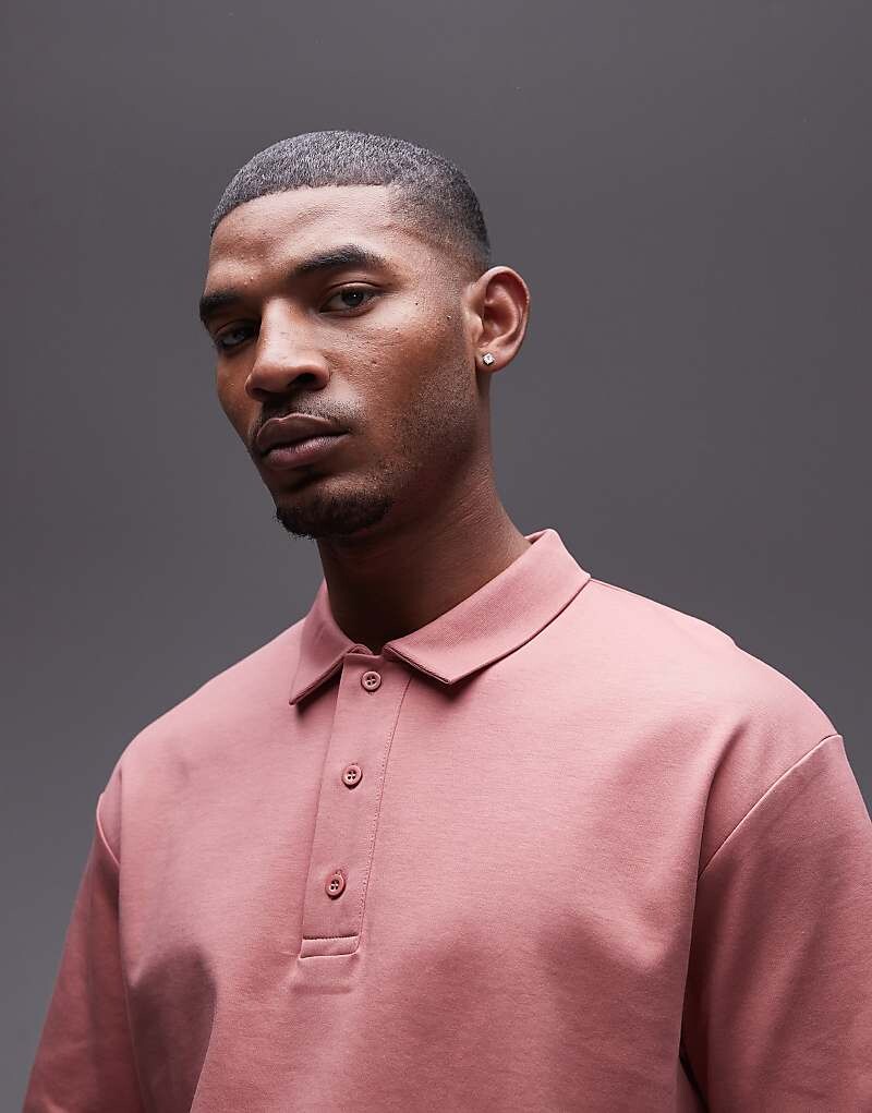 

Topman – розовая рубашка-поло оверсайз премиум-класса