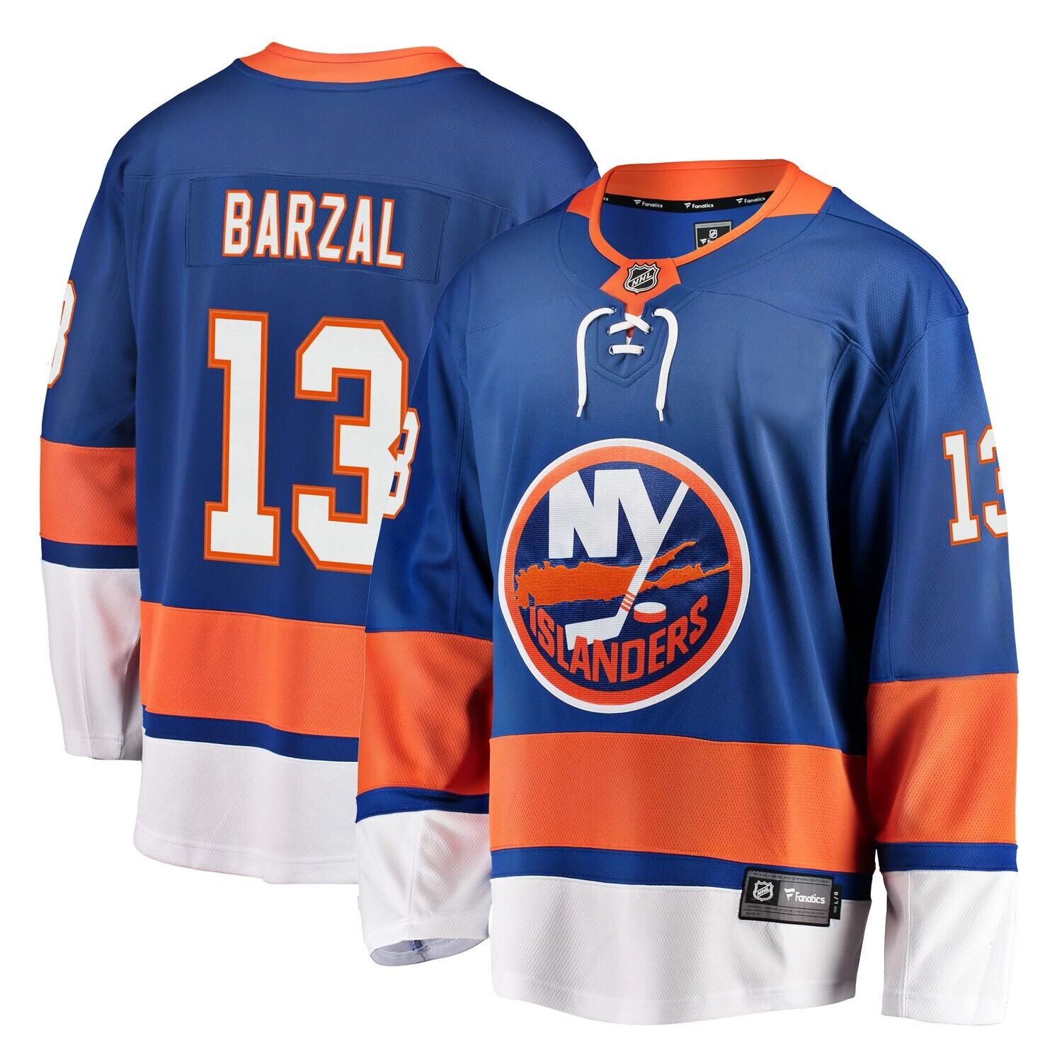 

Мужская футболка с логотипом Mathew Barzal Royal New York Islanders Home Premier Breakaway Player Fanatics