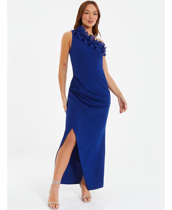 цена Женское платье макси на одно плечо с запахом QUIZ, синий