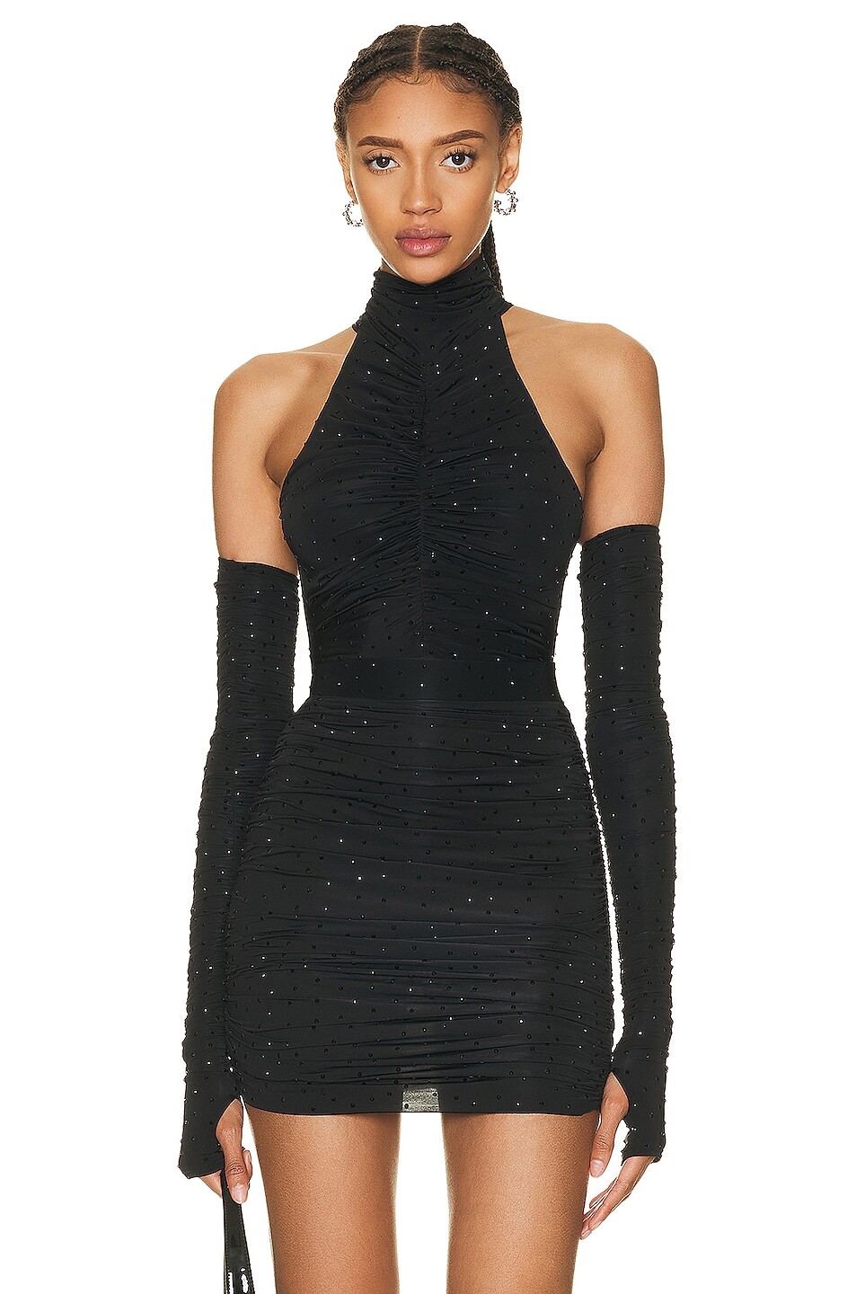 

Боди Alex Perry Crystal Arlie Turtleneck Ruched Glove, черный