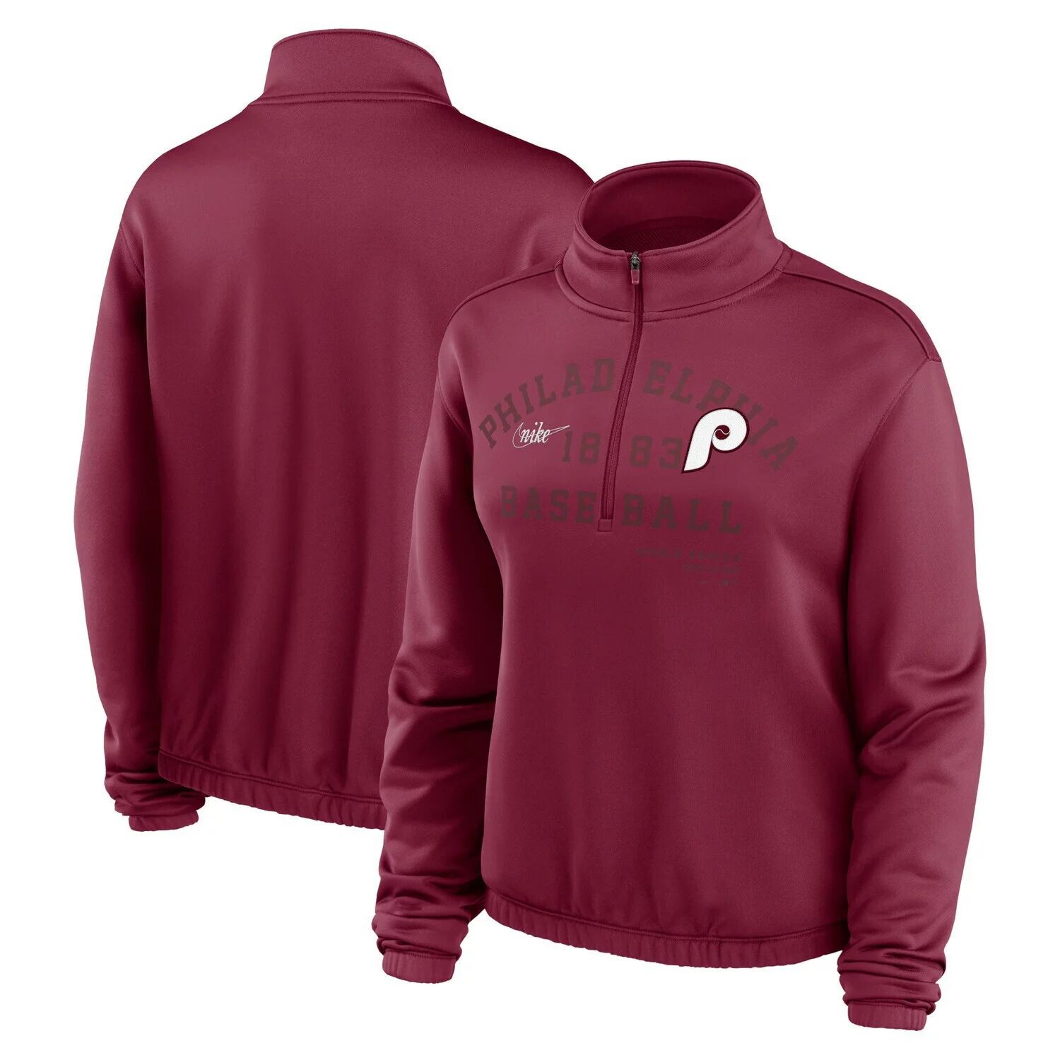 

Женский свитшот с молнией до половины длины Nike Burgundy Philadelphia Phillies Rewind Splice Nike