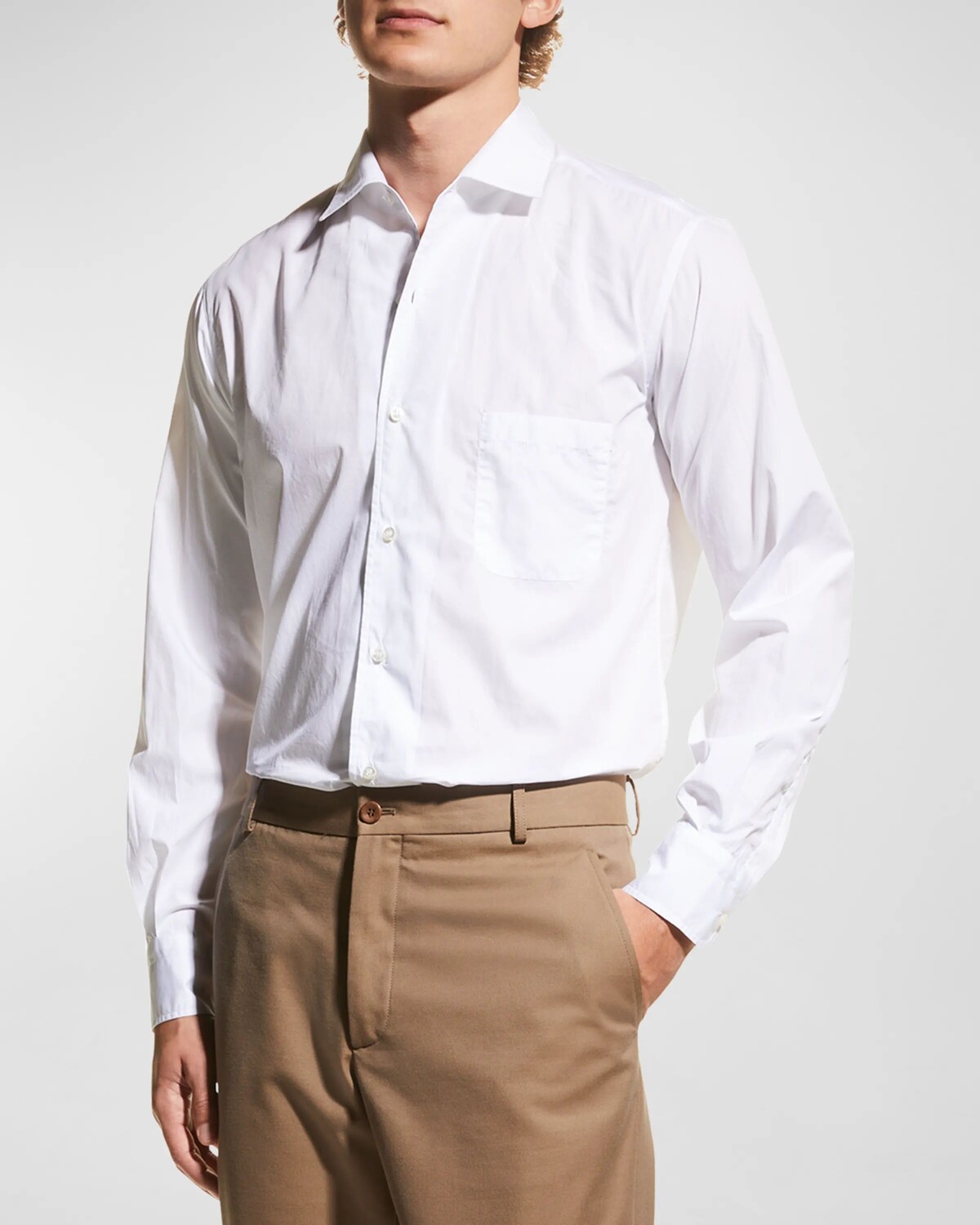 

Мужская рубашка из хлопкового поплина Andre Loro Piana, цвет Optical White