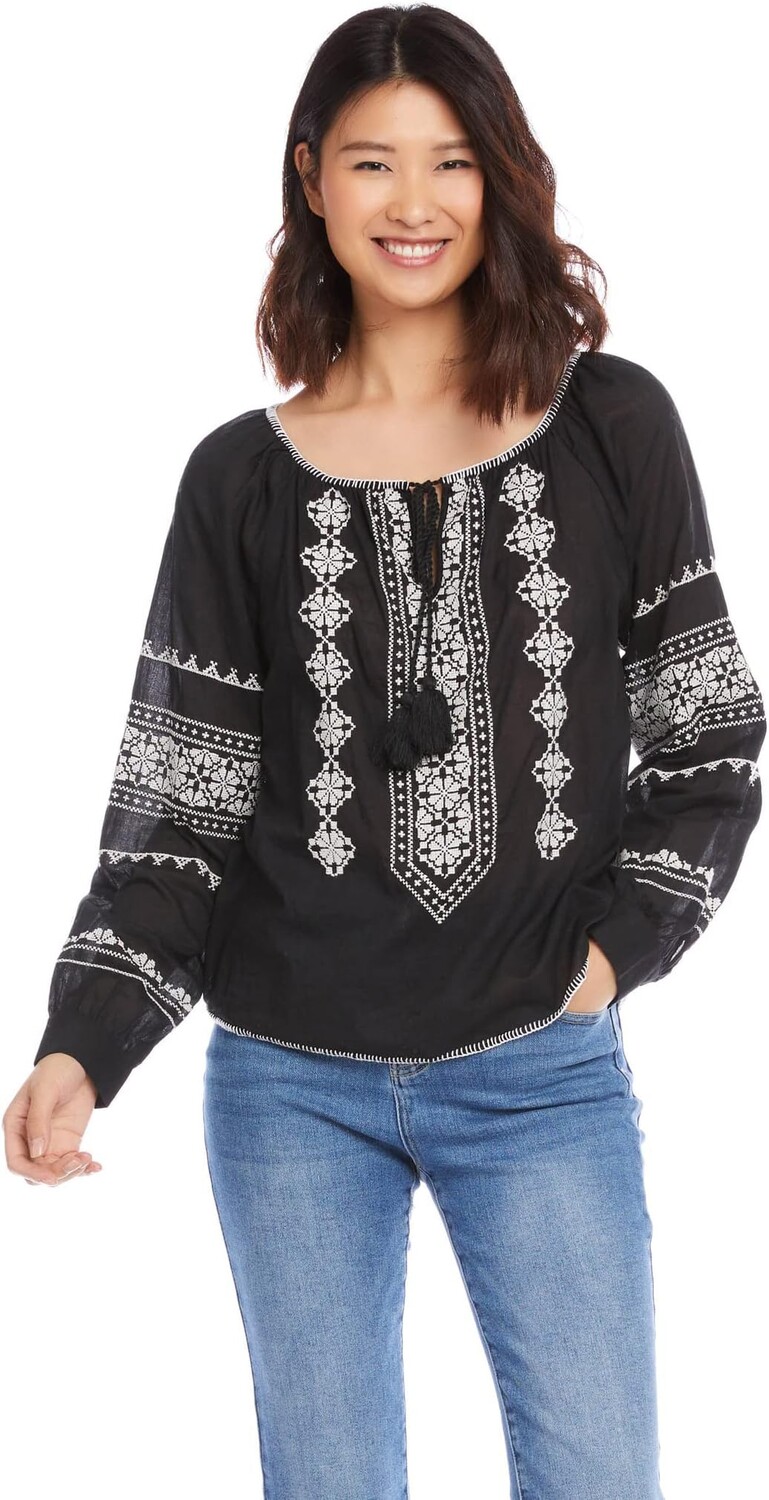 

Крестьянский топ с вышивкой Karen Kane, цвет Black/Cream