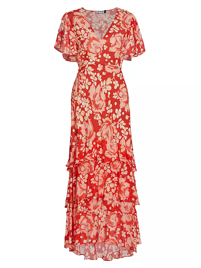 цена Платье макси Gilly с цветочным принтом и рюшами Rixo, цвет umbrella floral coral