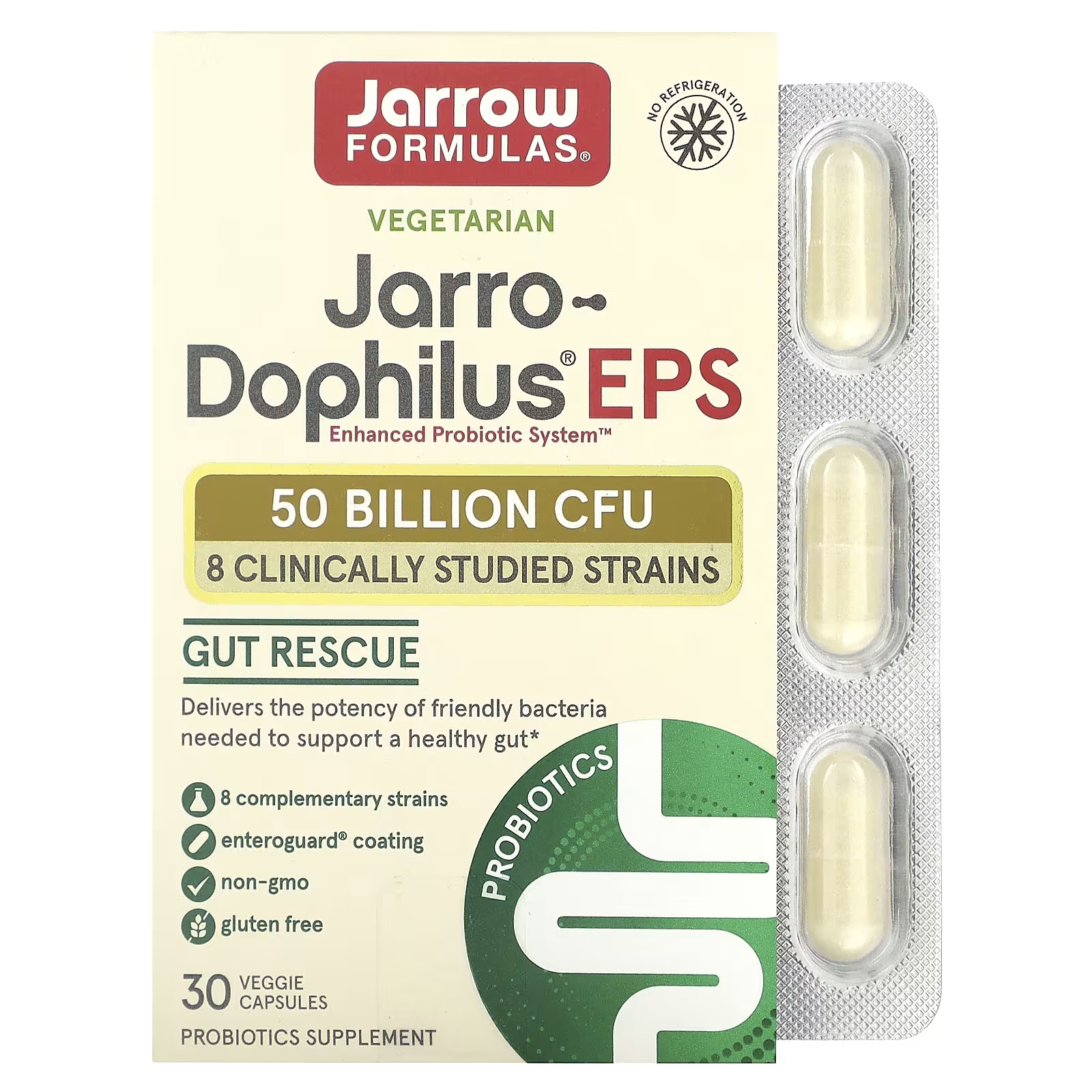 Добавка с пробиотиком Jarrow Formulas Jarro-Dophilus EPS, 30 растительных капсул пробиотики eps jarrow formulas 30 капсул