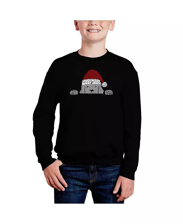 

Рождественская подглядывающая собака — толстовка с круглым вырезом Big Boy's Word Art La Pop Art, красный