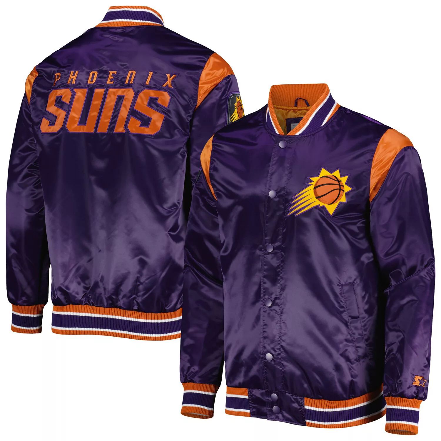 Мужская атласная университетская куртка с длинными кнопками фиолетового цвета Phoenix Suns Force Play Starter мужская белая атласная университетская куртка с длинными кнопками mitchell