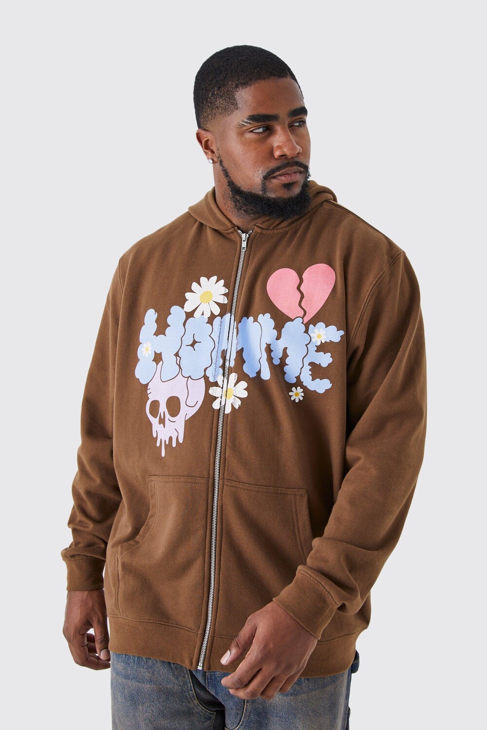 

Толстовка с капюшоном на молнии plus homme doodle graffiti Boohoo, шоколадный, Коричневый
