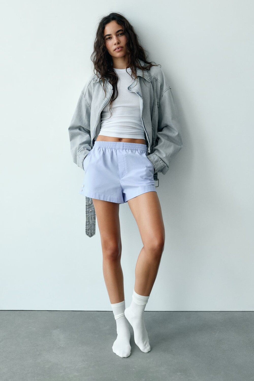 

Шорты поплин с кнопками ZARA, синий