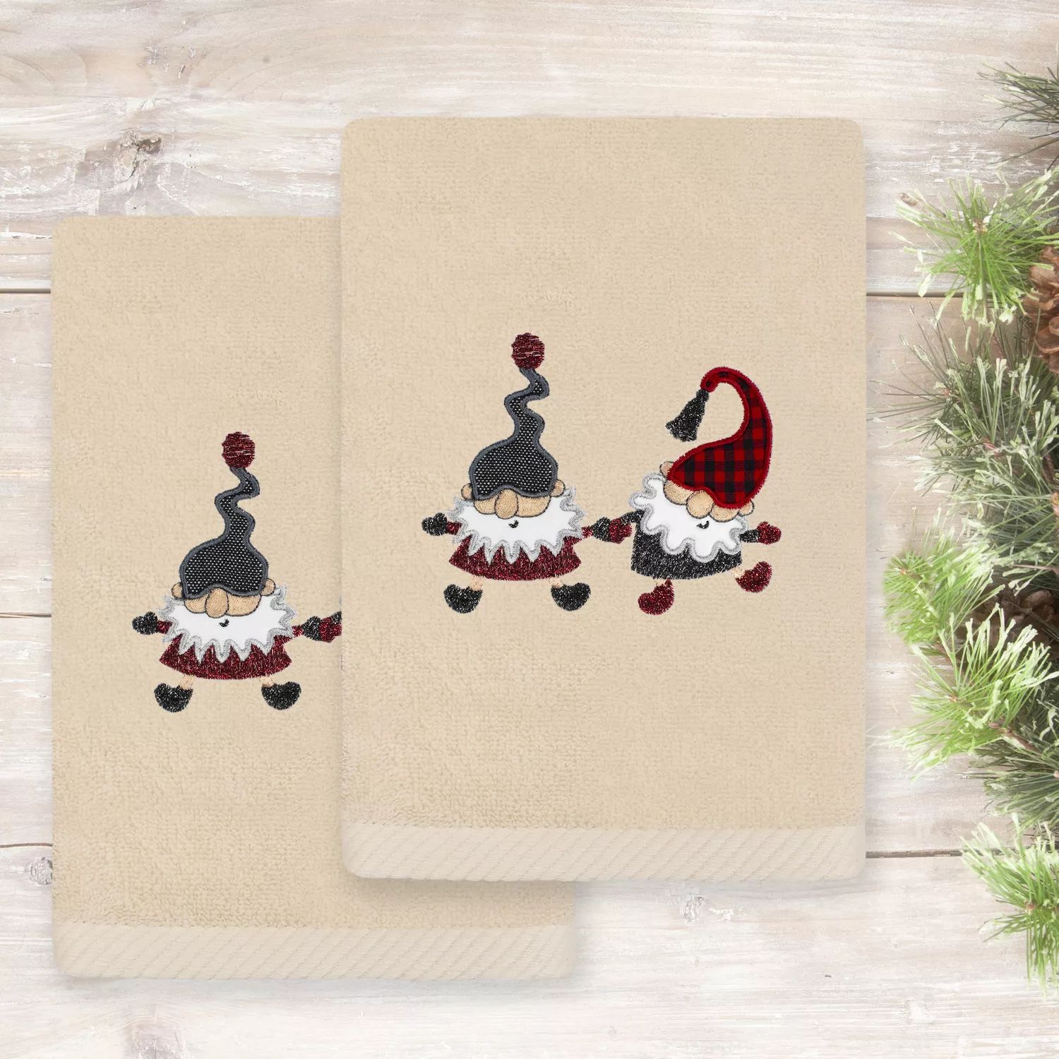Linum Текстиль для дома Рождественские гномы с вышивкой Роскошный набор из 2 полотенец для рук из турецкого хлопка