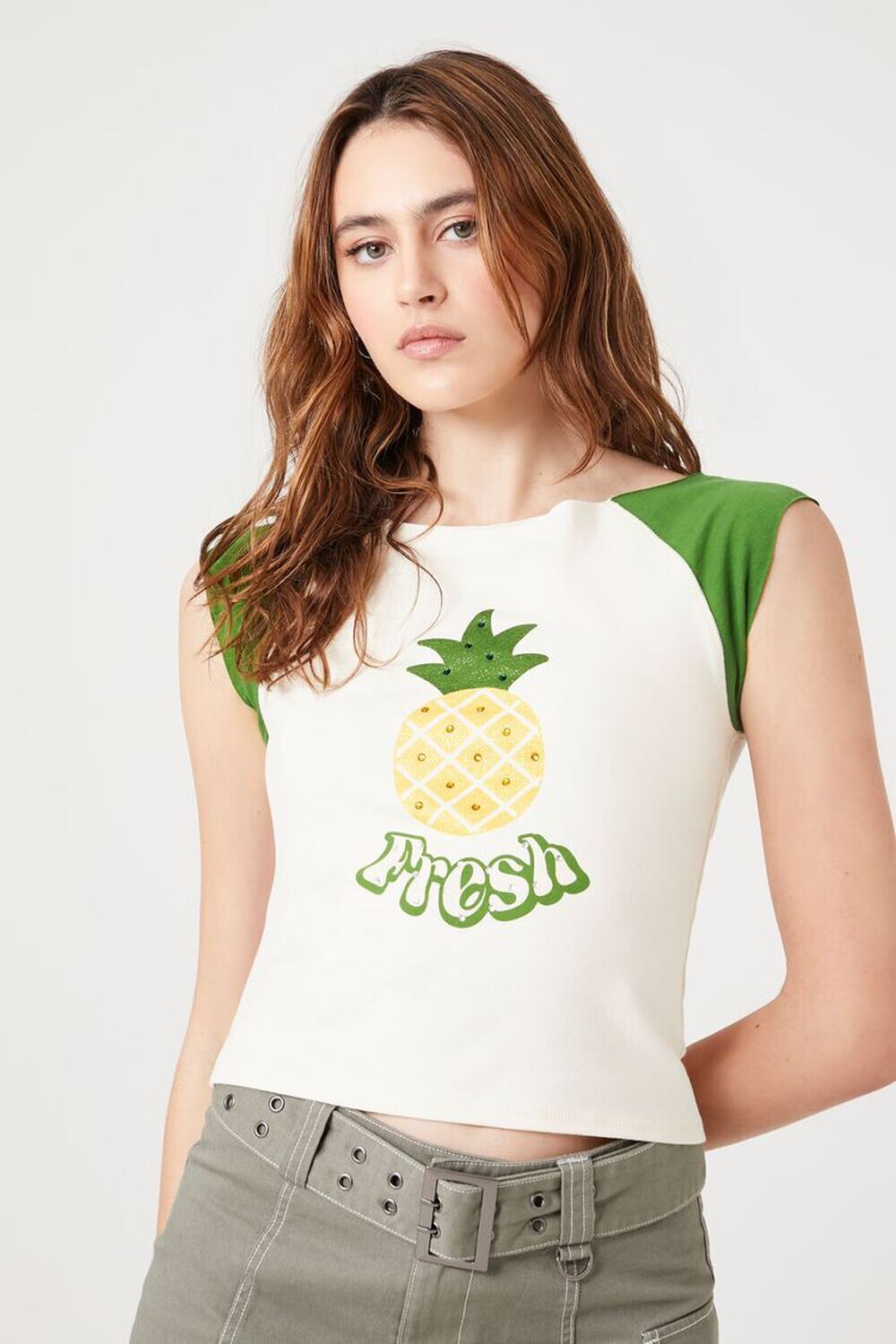 

Детская футболка со стразами и свежим ананасом Forever 21, зеленый