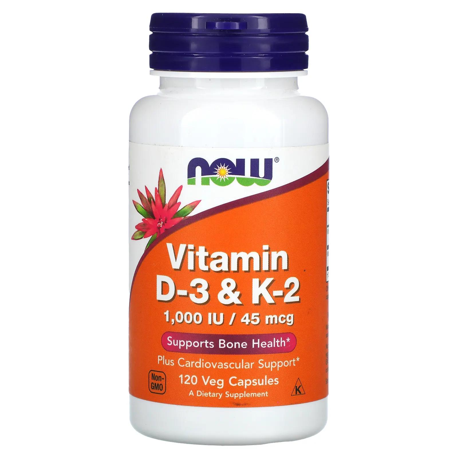 now foods витамины d3 и k2 120 растительных капсул Now Foods Витамины D3 и K2 1000 МЕ / 45 мкг 120 вегетарианских капсул
